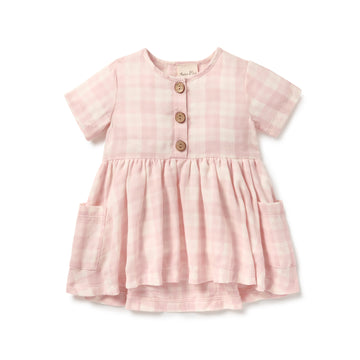 Baby & Toddler Girls Pink Gingham Muslin Dress Cotton