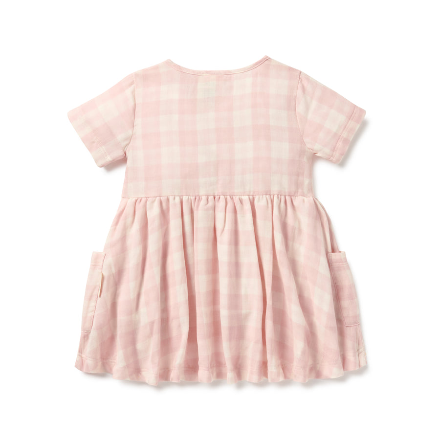 Baby & Toddler Girls Pink Gingham Muslin Dress Cotton