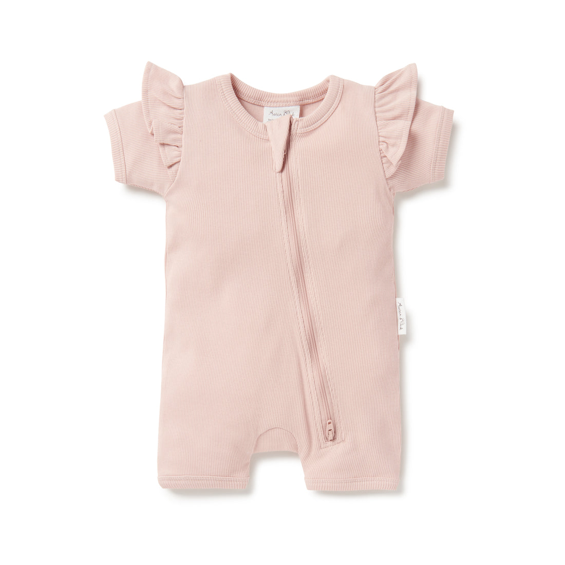 Baby Girls Petal Pink Rib Zip Romper Ribbed Cotton Grosuit