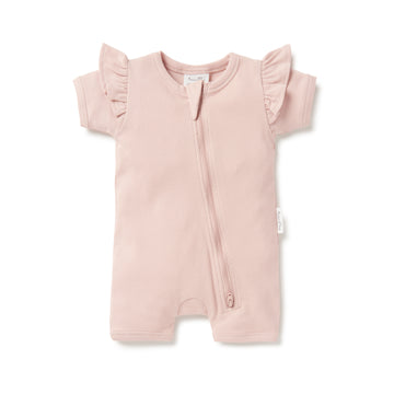 Baby Girls Petal Pink Rib Zip Romper Ribbed Cotton Grosuit