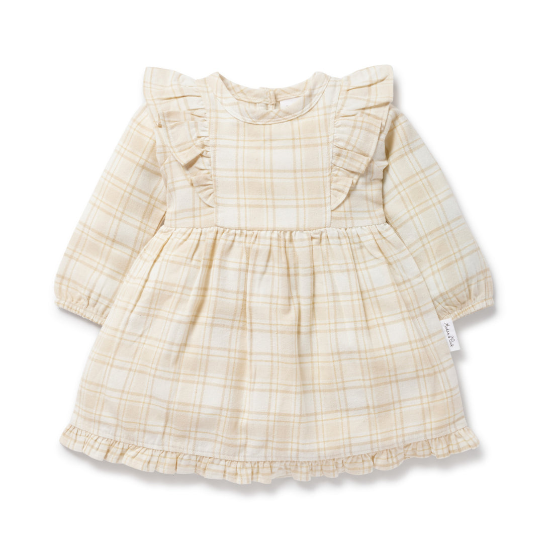 Beige Plaid Ruffle Flannel Dress