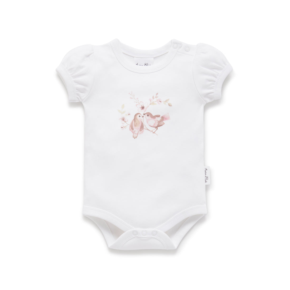 Organic Cotton Girls White Floral Blossom Print Puff Onesie Bodysuit