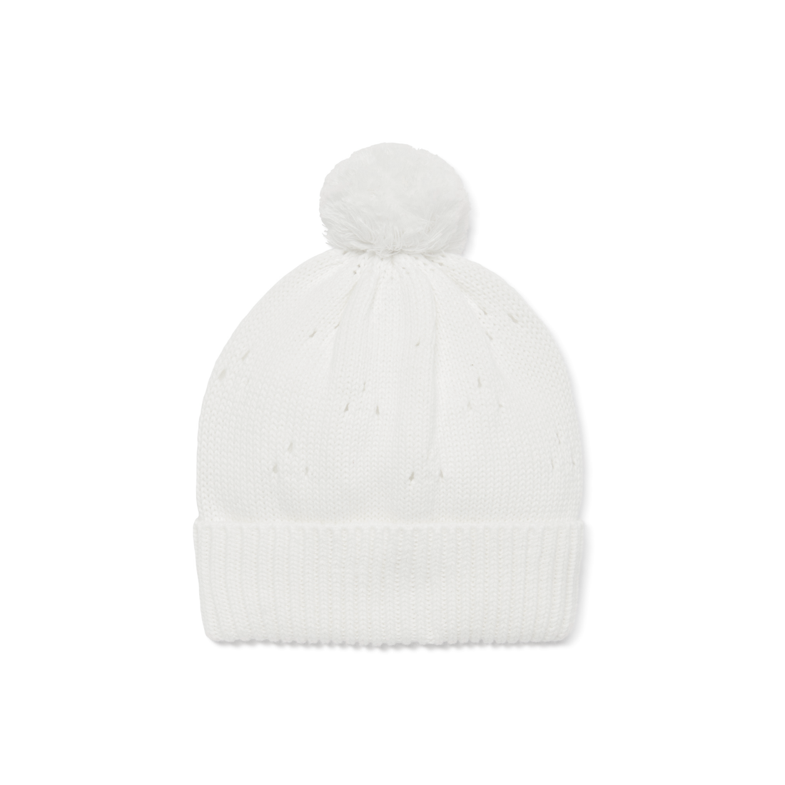 White Pointelle Knit Beanie