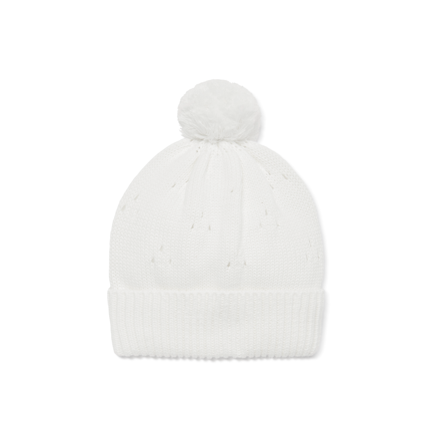 White Pointelle Knit Beanie