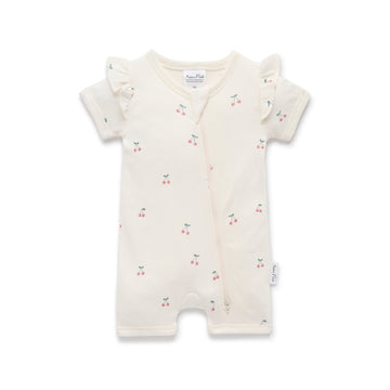 Cherry Short Sleeve Zip Romper