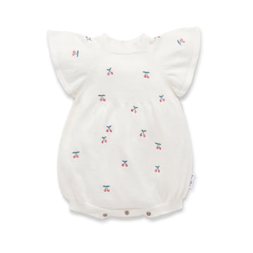 Cherry Embroidered Knit Romper