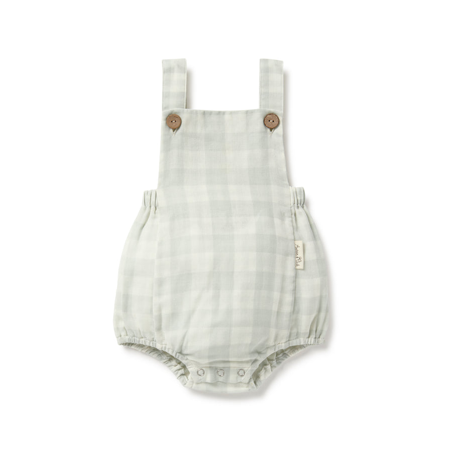 Baby Boys Sage Gingham Muslin Playsuit Romper