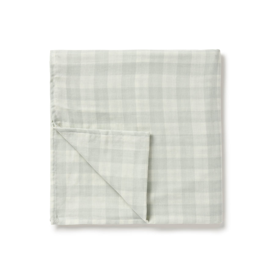 Baby Swaddle Neutral Green Sage Gingham Muslin Wrap