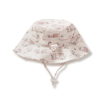 Baby Girls Summer Fawn Deer Pink Meadow Bucket Hat