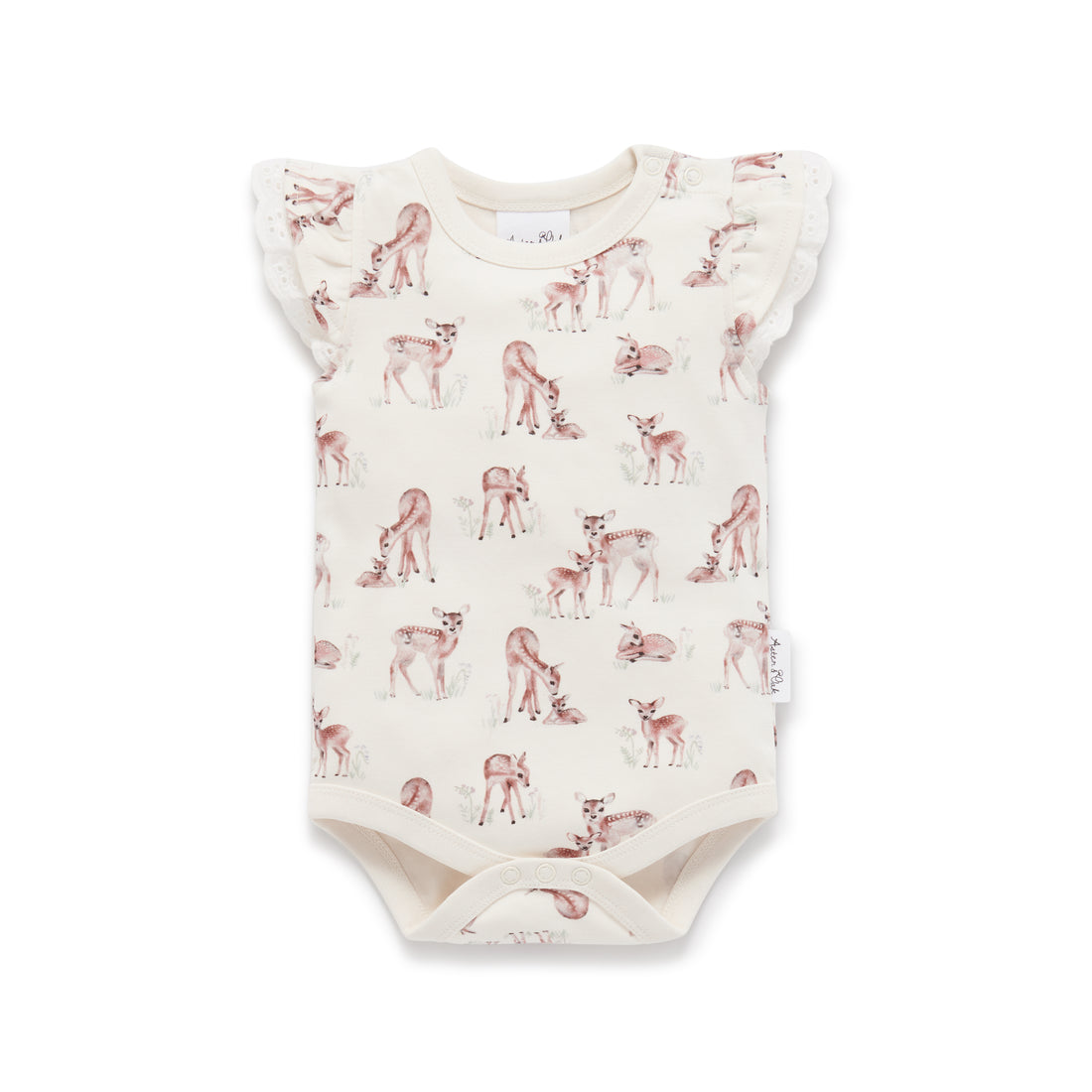 Baby Girls Watercolour Fawn Meadow AOP Flutter Onesie