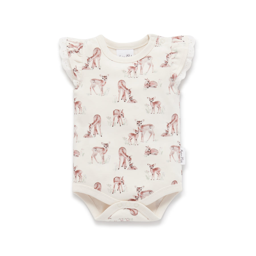 Baby Girls Watercolour Fawn Meadow AOP Flutter Onesie