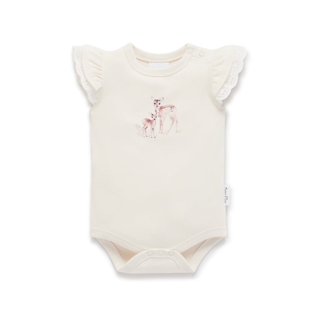 Organic Cotton Natural Deer Fawn Print Flutter Onesie