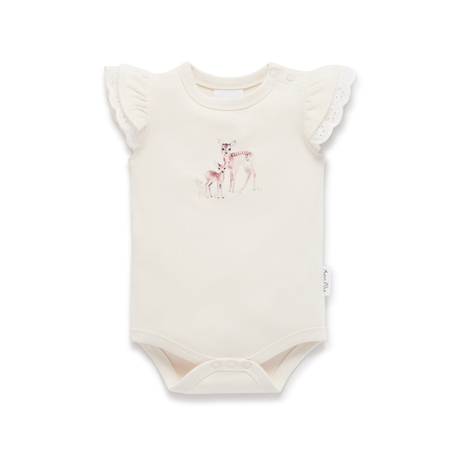 Organic Cotton Natural Deer Fawn Print Flutter Onesie