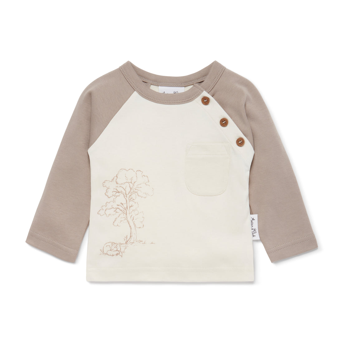 Baby Boy Natural Sleepy Fox Print Raglan Tee Top