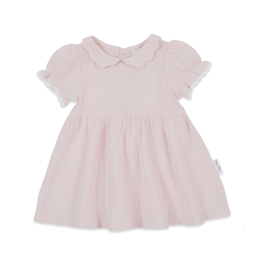 Pale Pink Muslin Trim Dress