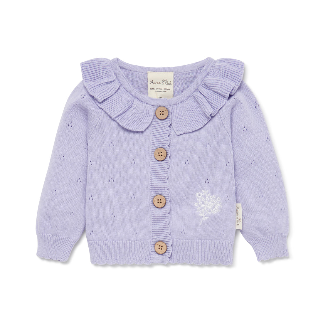 Baby Toddler Girl Lavender Pointelle Knit Ruffle Cardigan
