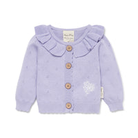 Baby Toddler Girl Lavender Pointelle Knit Ruffle Cardigan