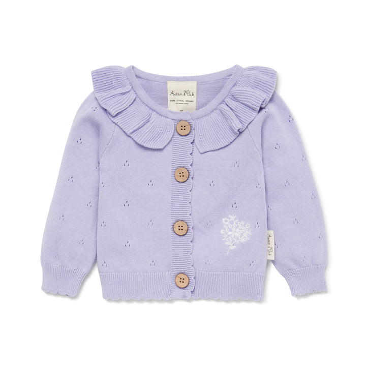 Baby Toddler Girl Lavender Pointelle Knit Ruffle Cardigan
