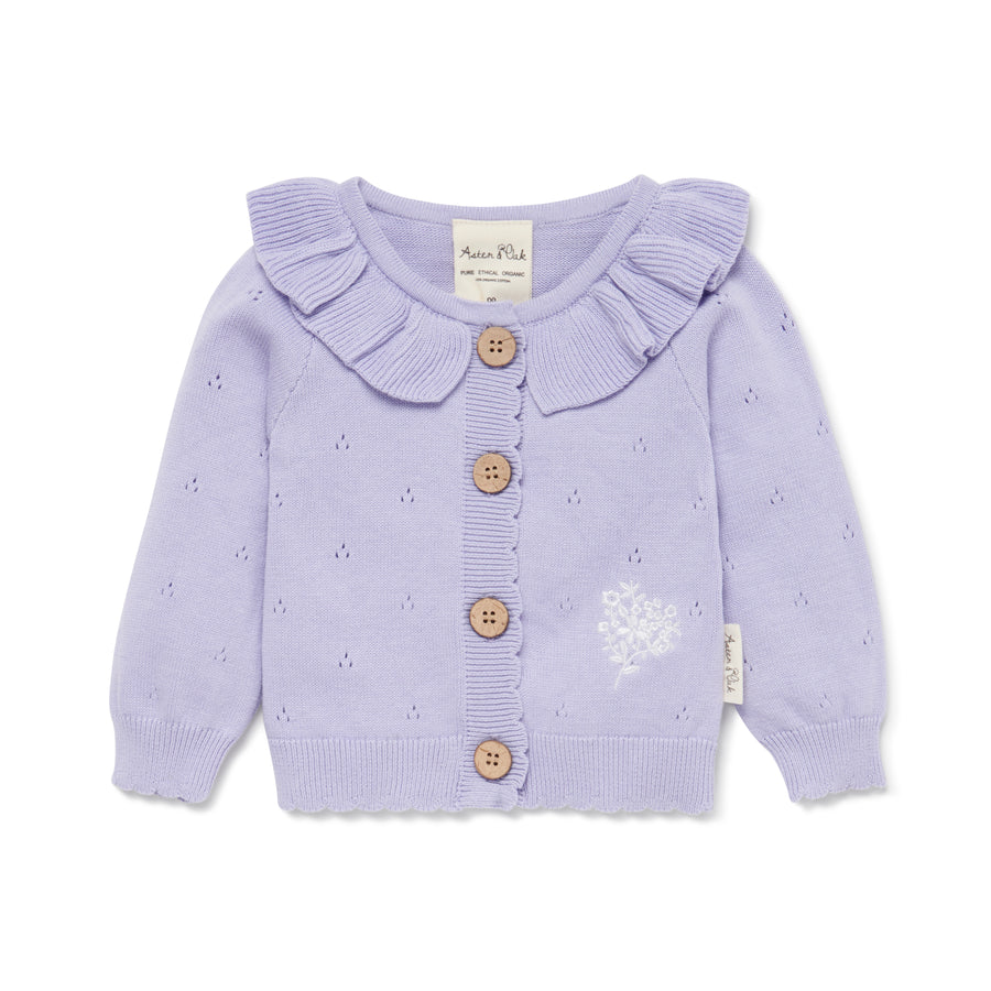 Baby Toddler Girl Lavender Pointelle Knit Ruffle Cardigan