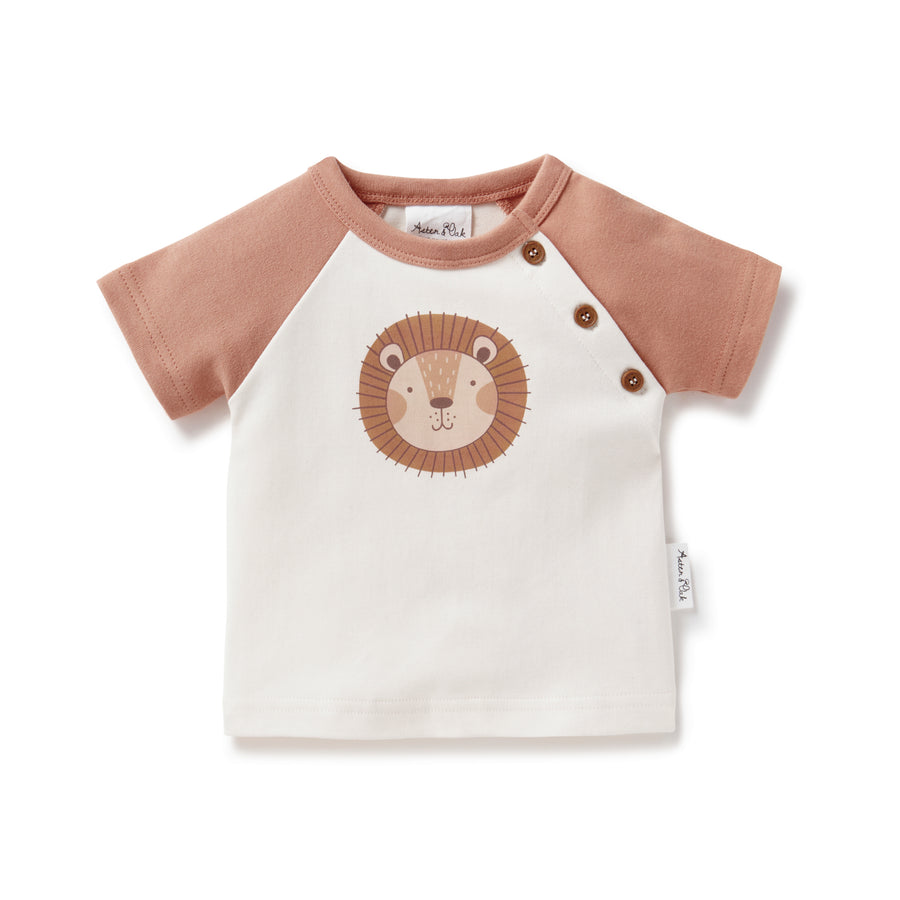 Baby Boy Kids Safari Lion Print Raglan Tee Top Natural