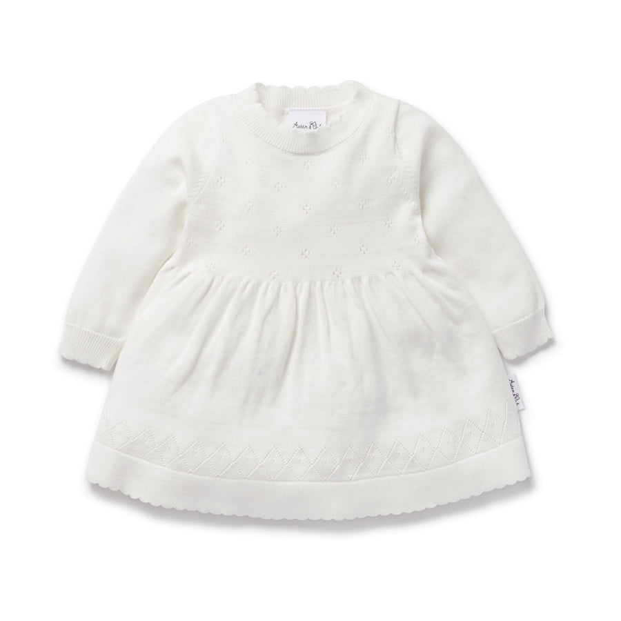 Ivory White Pointelle Knit Dress