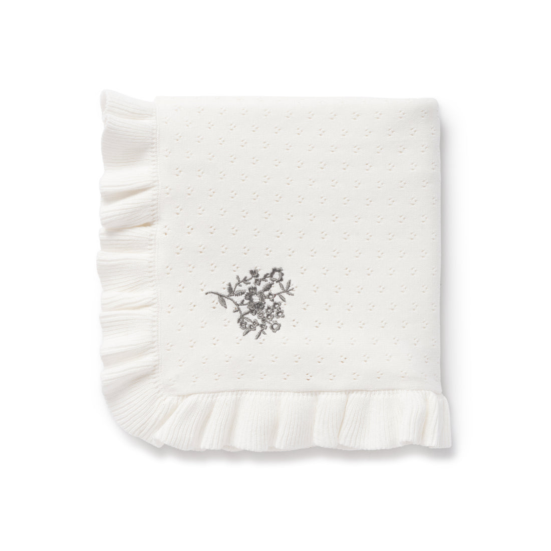 Ivory White Ruffle Knit Blanket