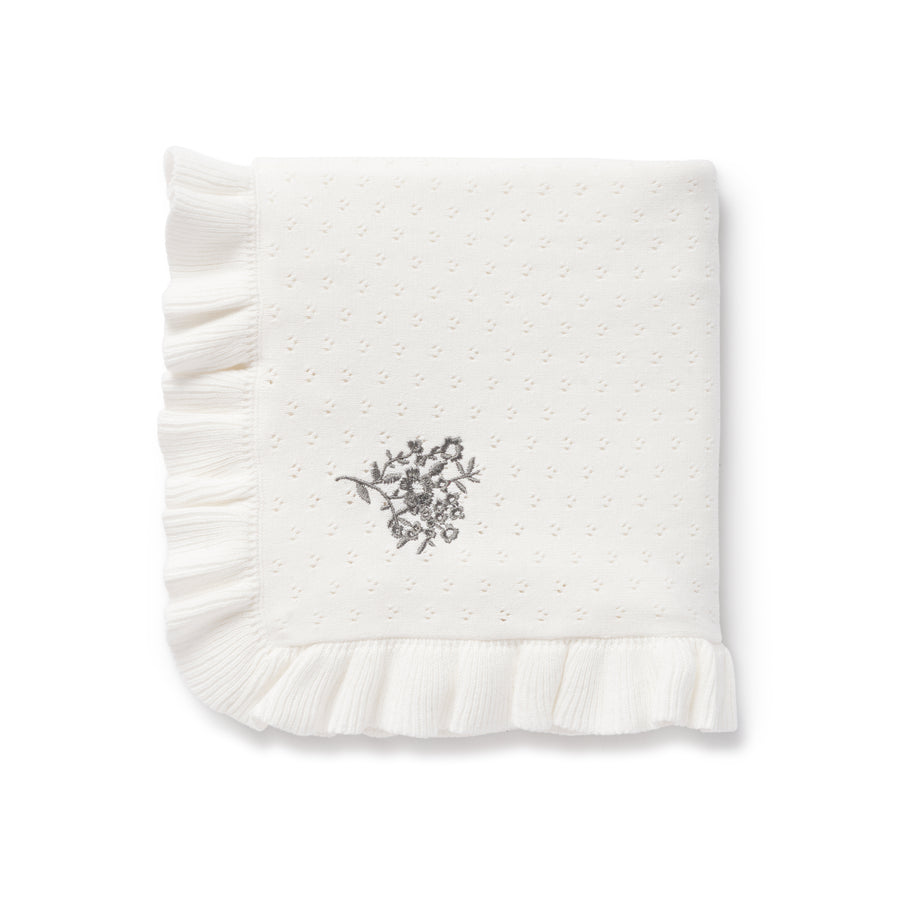 Ivory White Ruffle Knit Blanket