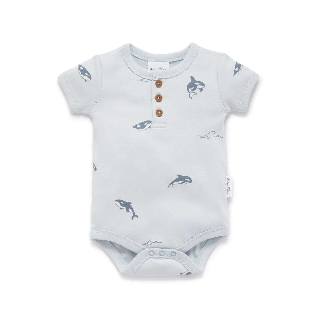 Baby Newborn Blue Orca Whale AOP Henley Onesie