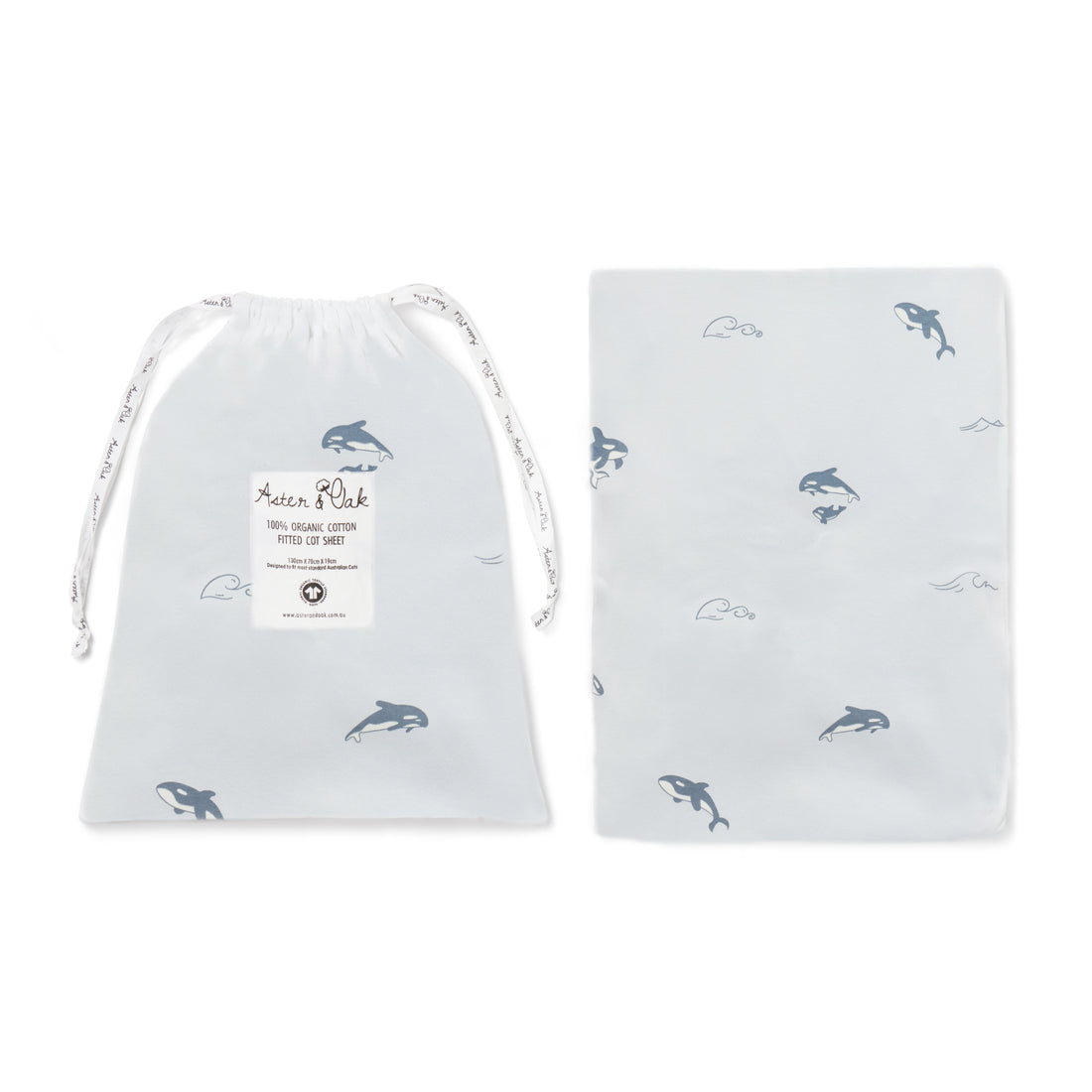Organic Cotton Newborn Baby Orca Blue Cot Sheet