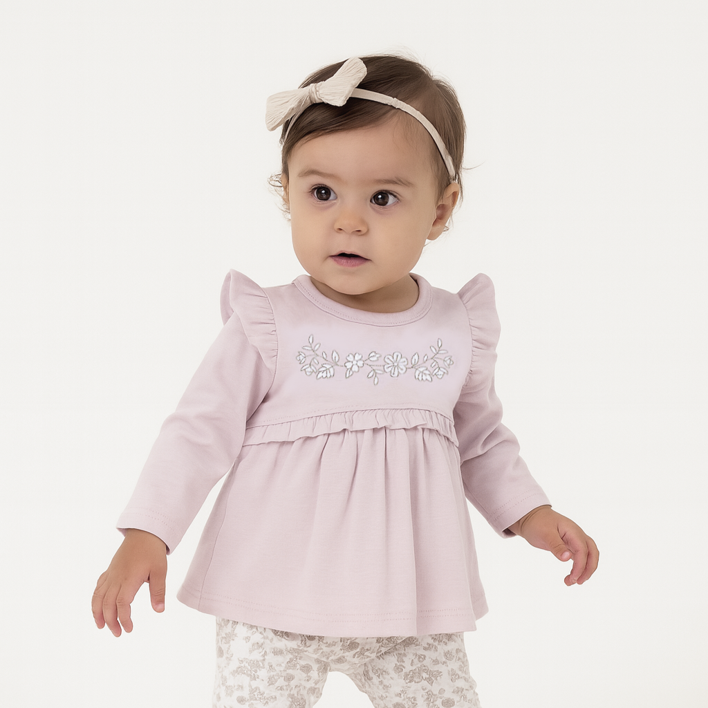 Pink Embroidered Ruffle Top