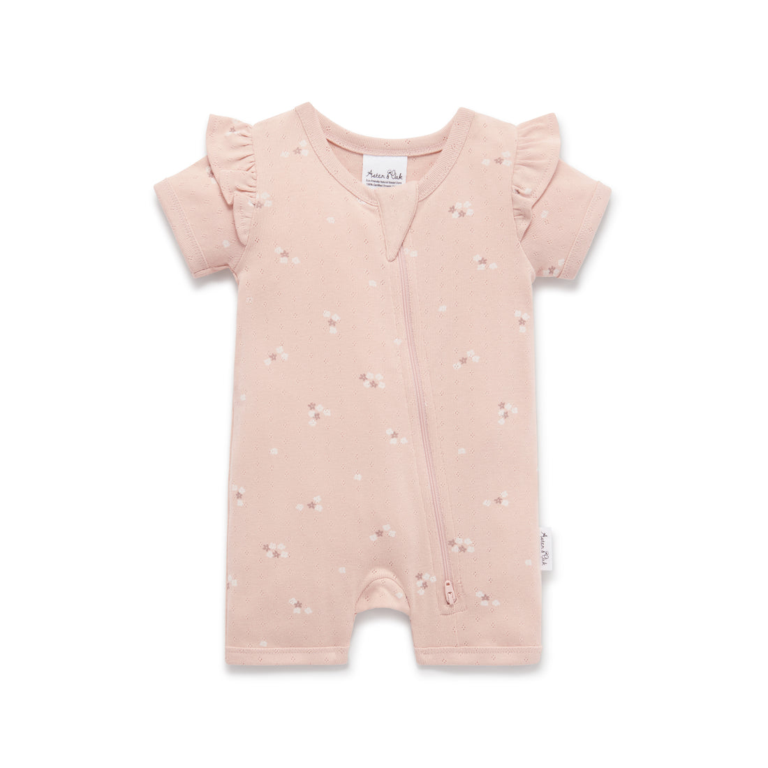 Baby Girls Pretty Flutter Sleeve Petal Pointelle Zip Romper