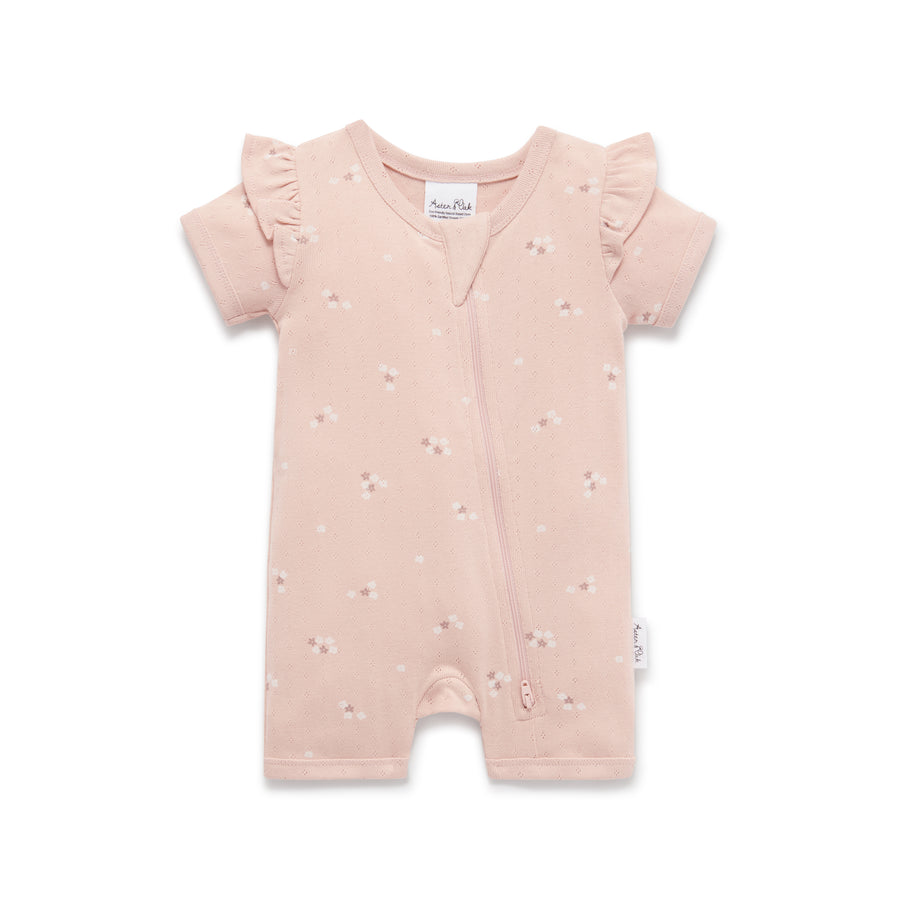 Baby Girls Pretty Flutter Sleeve Petal Pointelle Zip Romper
