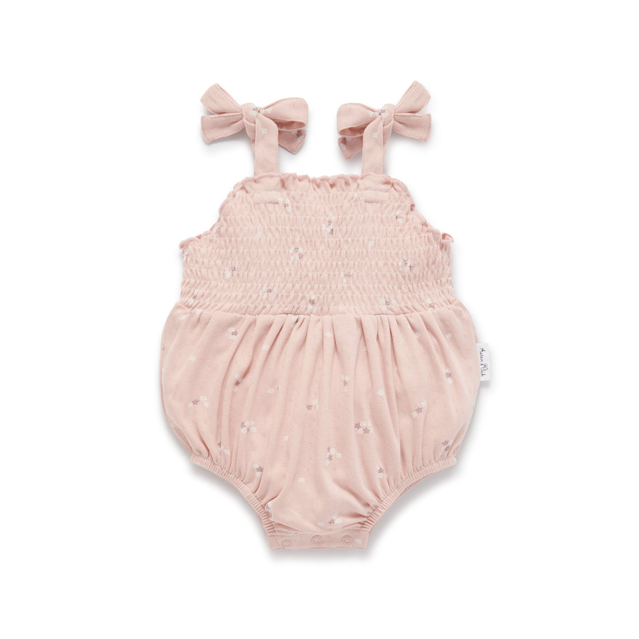 Baby Girls Oversized Pink Petal Pointelle Tie Romper