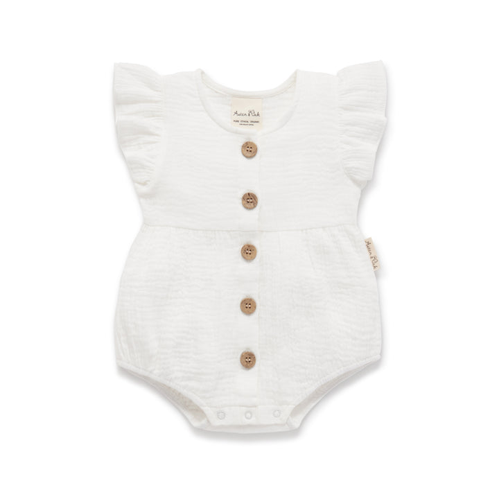 Baby Girls Boho White Muslin Bubble Romper