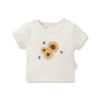 Baby Girls Floral Sunflower Print Tee Natural Cotton