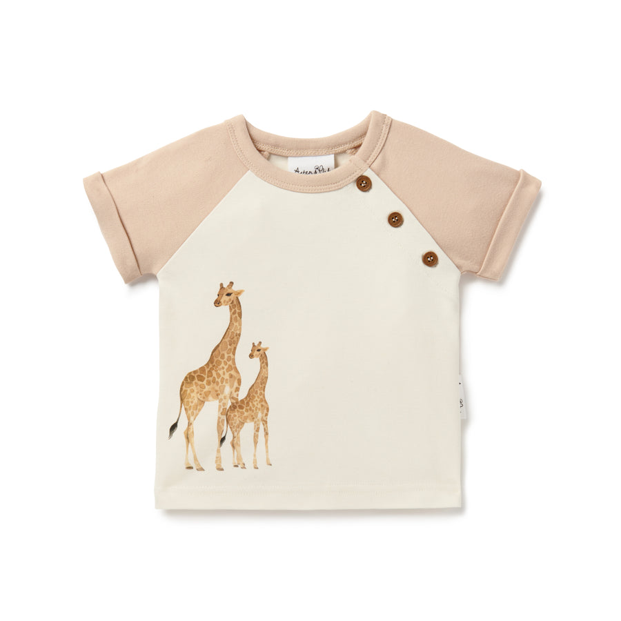 Baby Boys Giraffe Print Savanna Print Tee Natural Top