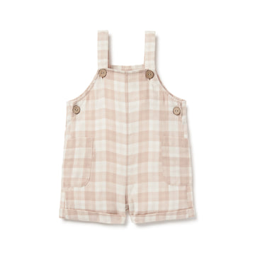 Baby Boys Checkered Taupe Gingham Muslin Overalls