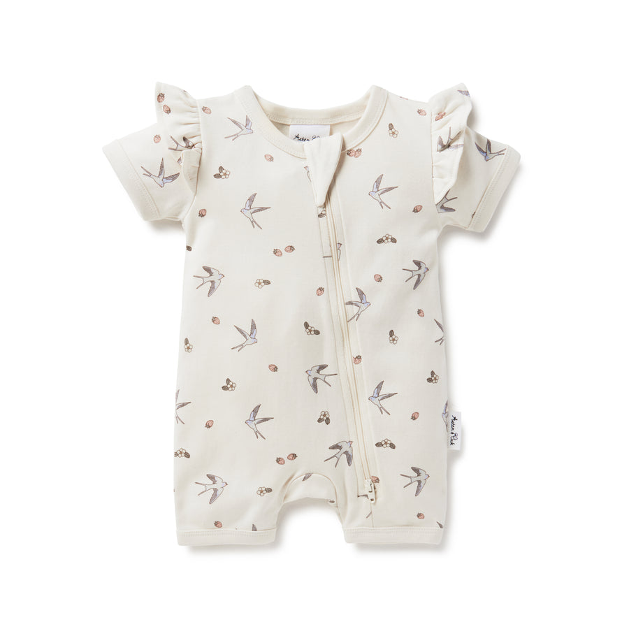 Baby Girls Flutter Bird Swallow Zip Romper Grosuit