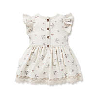 Baby Girls Bird Swallow Lace Ruffle Dress Party Natural