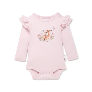 Baby Girls Pink Vintage Meadow Print Onesie Bodysuit Flutter