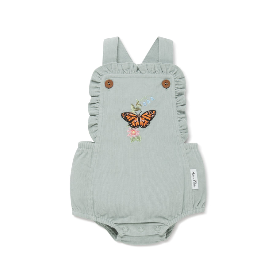 Baby Girls Sage Cord Butterfly Ruffle Playsuit Embroidery Pretty
