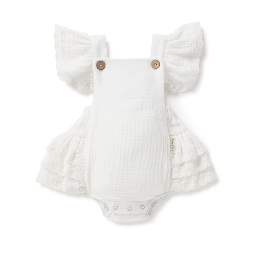 Baby Girl White Muslin Ruffle Playsuit Pretty Christening Birthday 