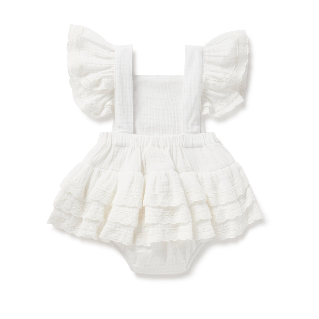 Baby Girl White Muslin Ruffle Playsuit Pretty Christening Birthday 