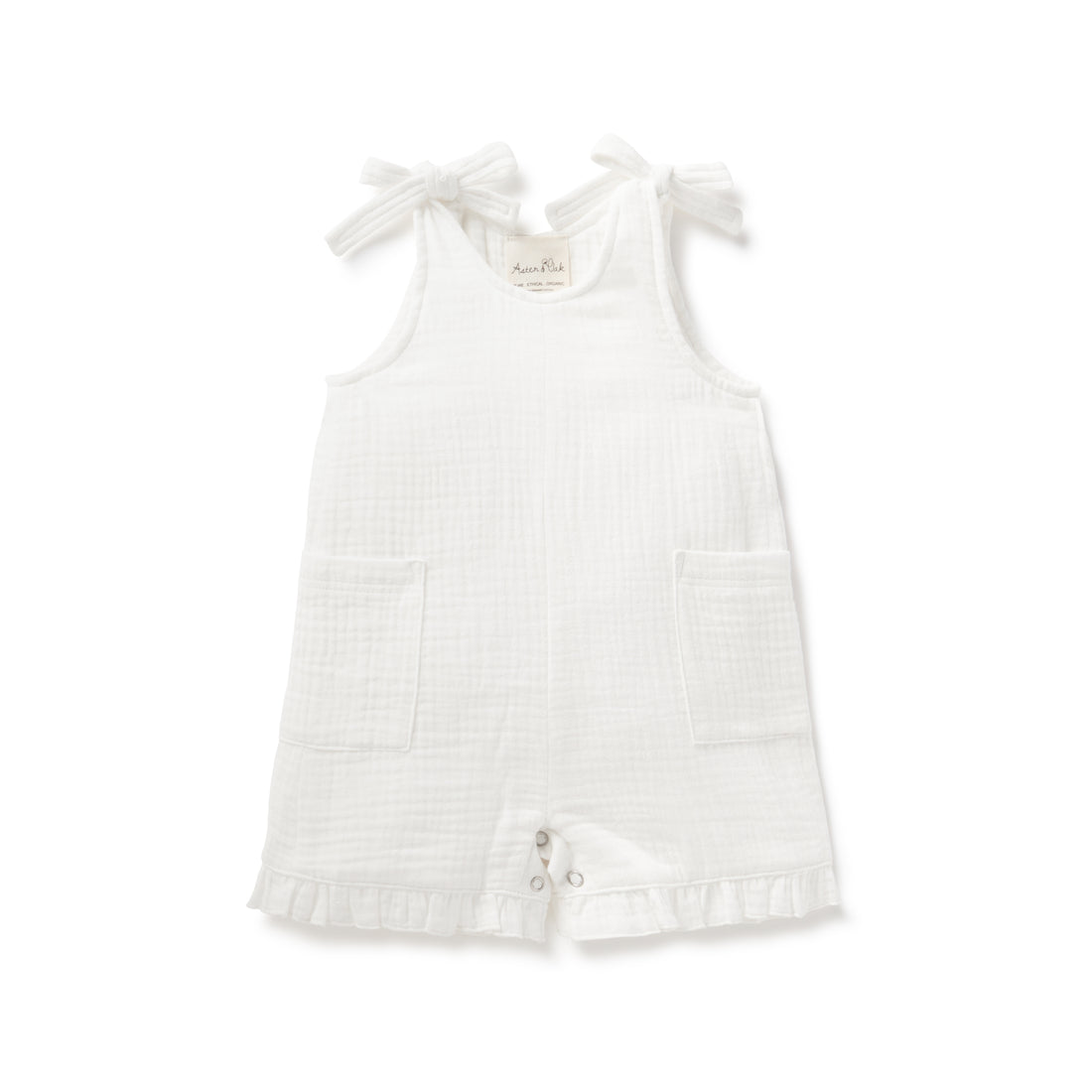 Baby Girls Ruffle Overalls White Muslin Tie Romper Summer