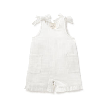 Baby Girls Ruffle Overalls White Muslin Tie Romper Summer