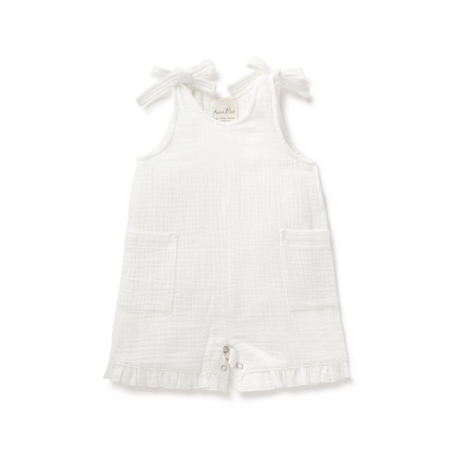 Baby Girls Ruffle Overalls White Muslin Tie Romper Summer