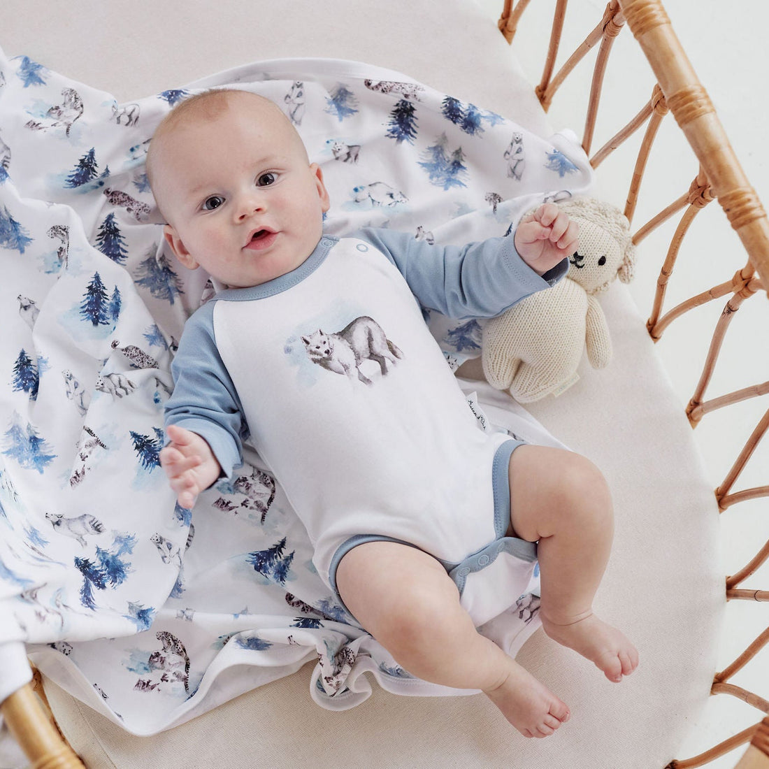 Snow Wolf Print Onesie