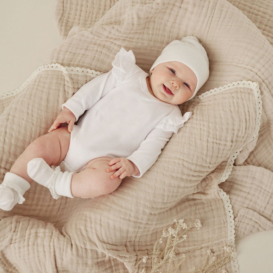Baby Girl Natural Cotton Swaddle Sand Muslin Lace Blanket