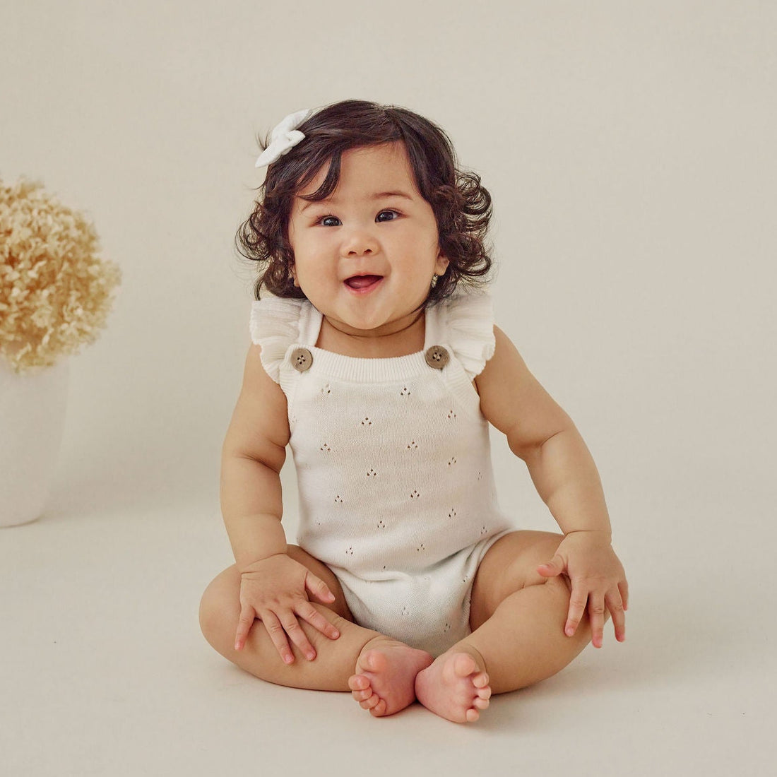 Ivory White Pointelle Knit Romper