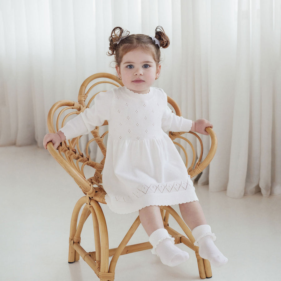 Ivory White Pointelle Knit Dress